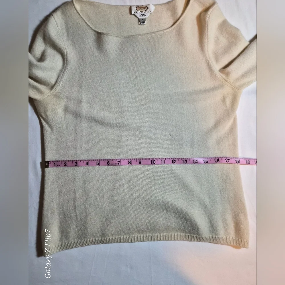 ​Talbots Petites 100% Pure Cashmere Cream Crewneck Sweater Size PL - Picture 5 of 10